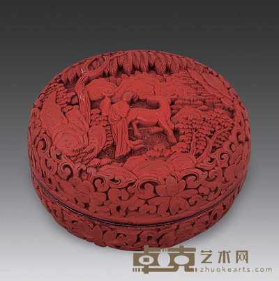 清 剔红人物圆盖盒 直径13cm